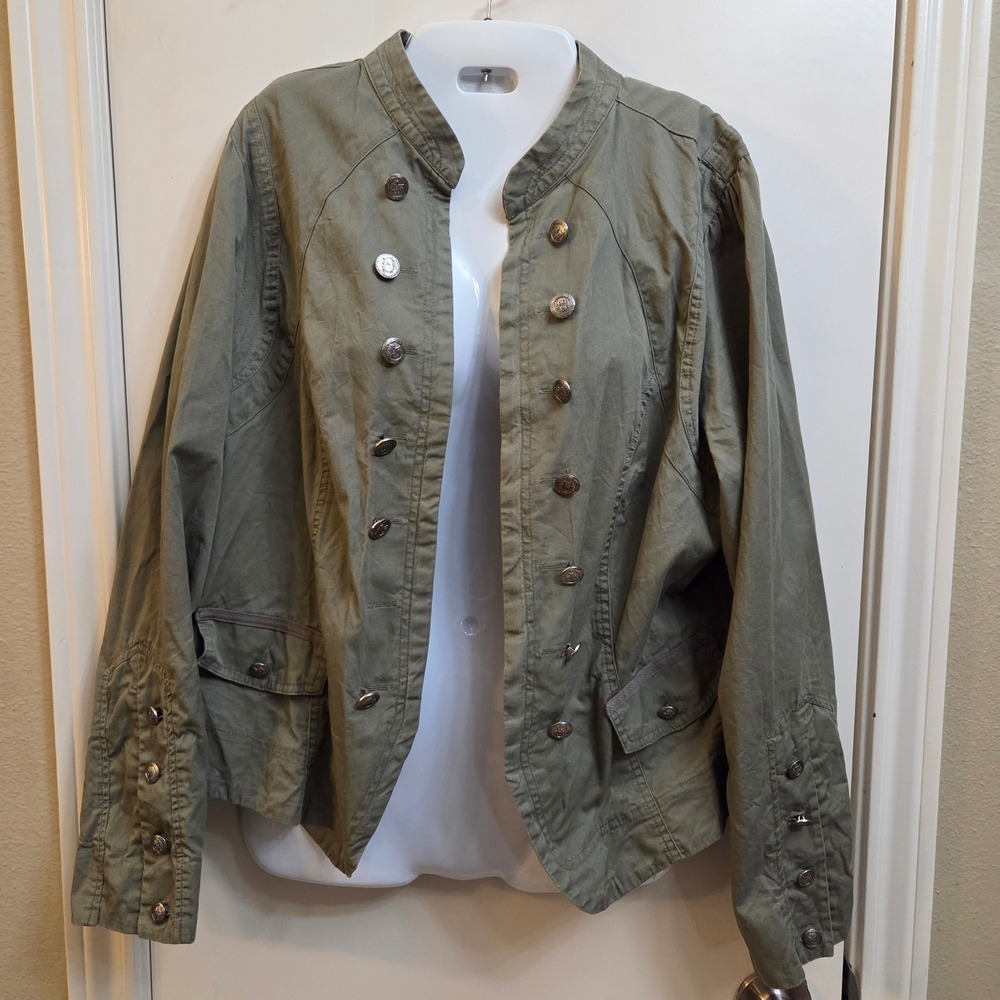 Maurices Olive Green Military Button Front Jacket Mandarin Collar Cotton Size 1